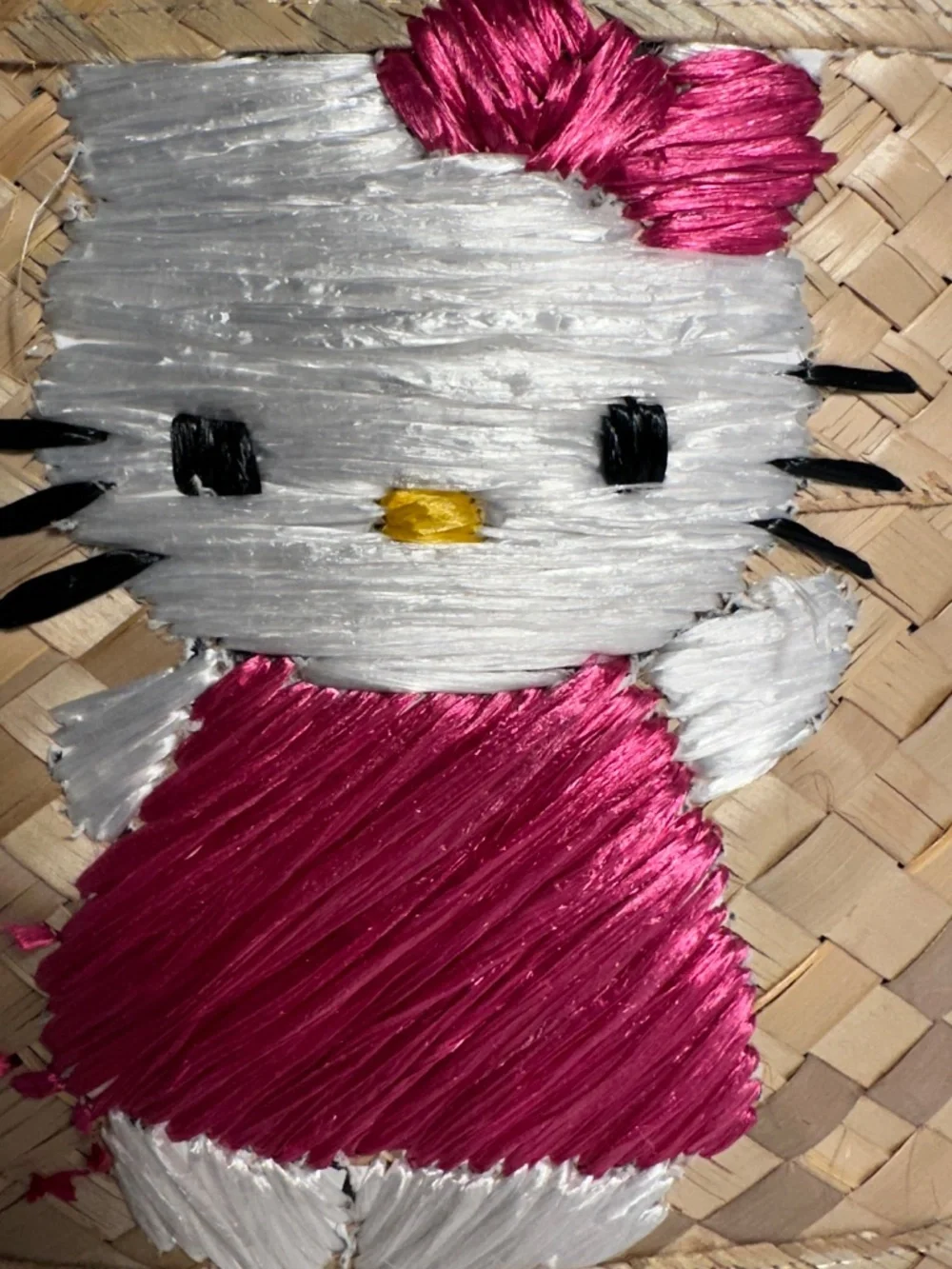 Handmade Hello Kitty Straw Woven Handbag Purse Small Tote Embroidered Beach Y2K